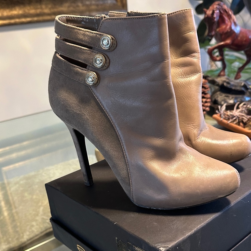 Guess Taupe Leather & Suede Stiletto Ankle Boots